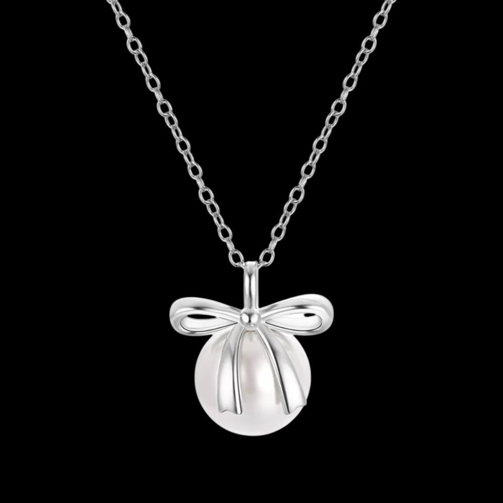Silver Pearl Bow Necklace